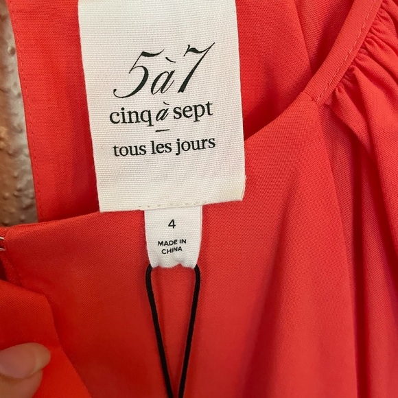 New Cinq a Sept Lynn Tiered Puff Sleeve Mini Dress in Neon Coral Orange | Size 4 - Picture 9 of 12